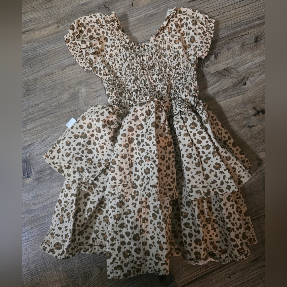 Rabbit + Organic Smocked Leopard Print Girl's Dress - 3T - Picture 5 of 5